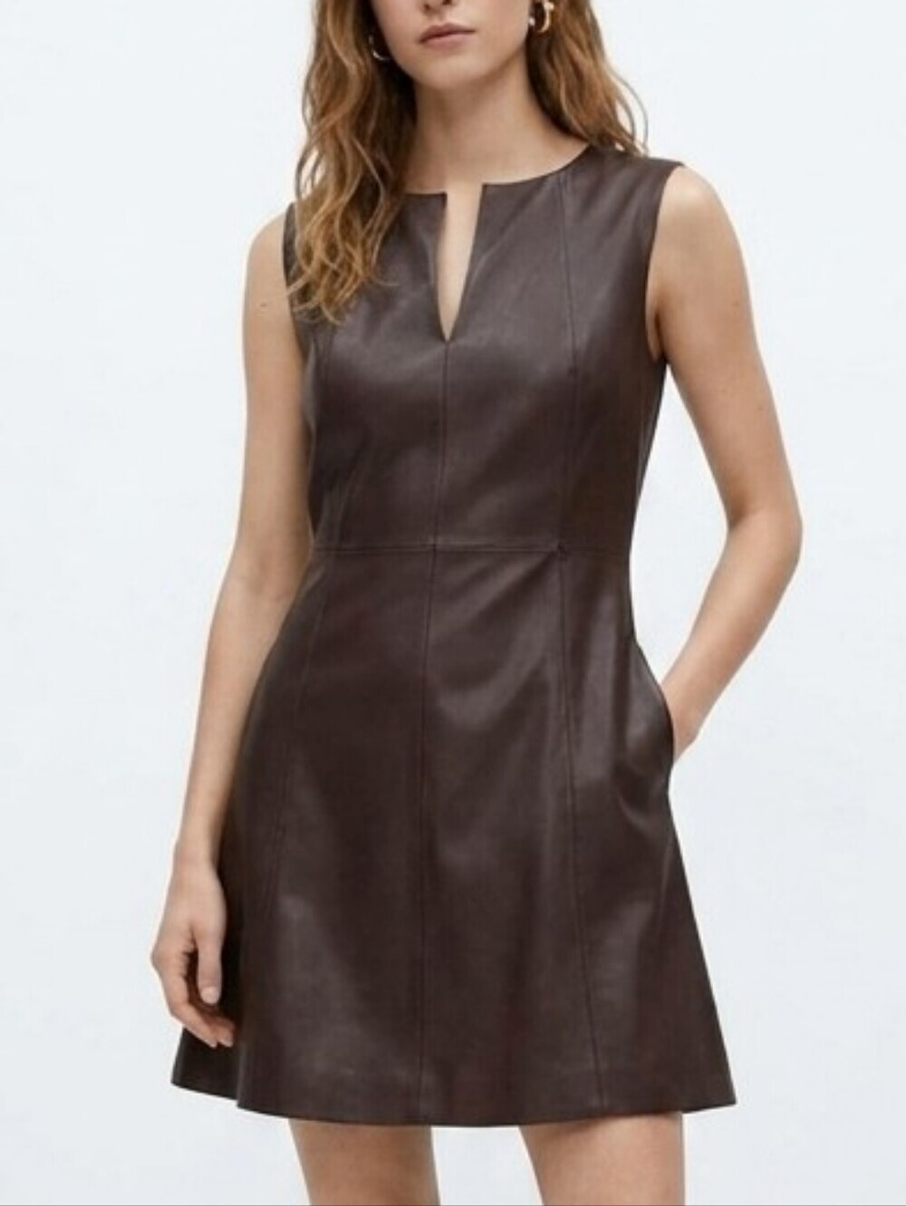 Zara Brown Faux Leather A Line Dress